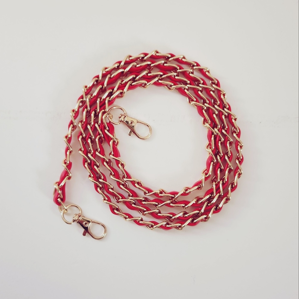 Gold Metal Plus Red Synthetic Leather Purse Chain Strap